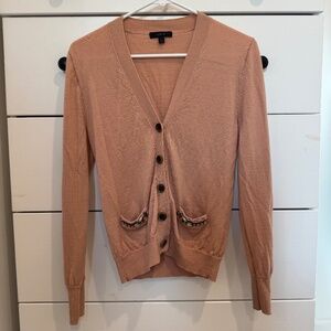 J Crew Jeweled Pocket Cardigan - Pale Pink / Taupe color - Size S